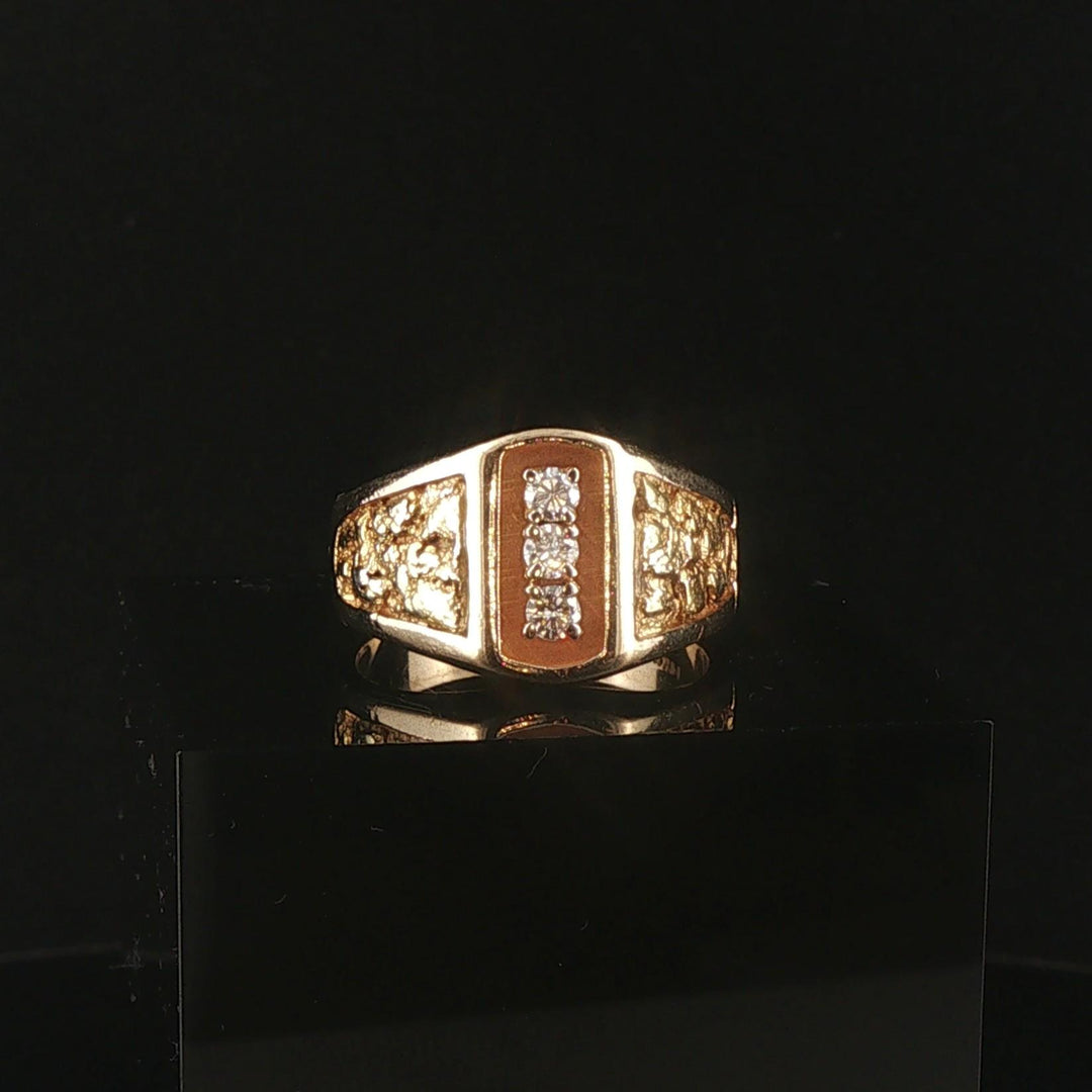14k Yellow Gold and 0.15cttw Diamond Vintage Men's Solid Nugget Ring Size 9