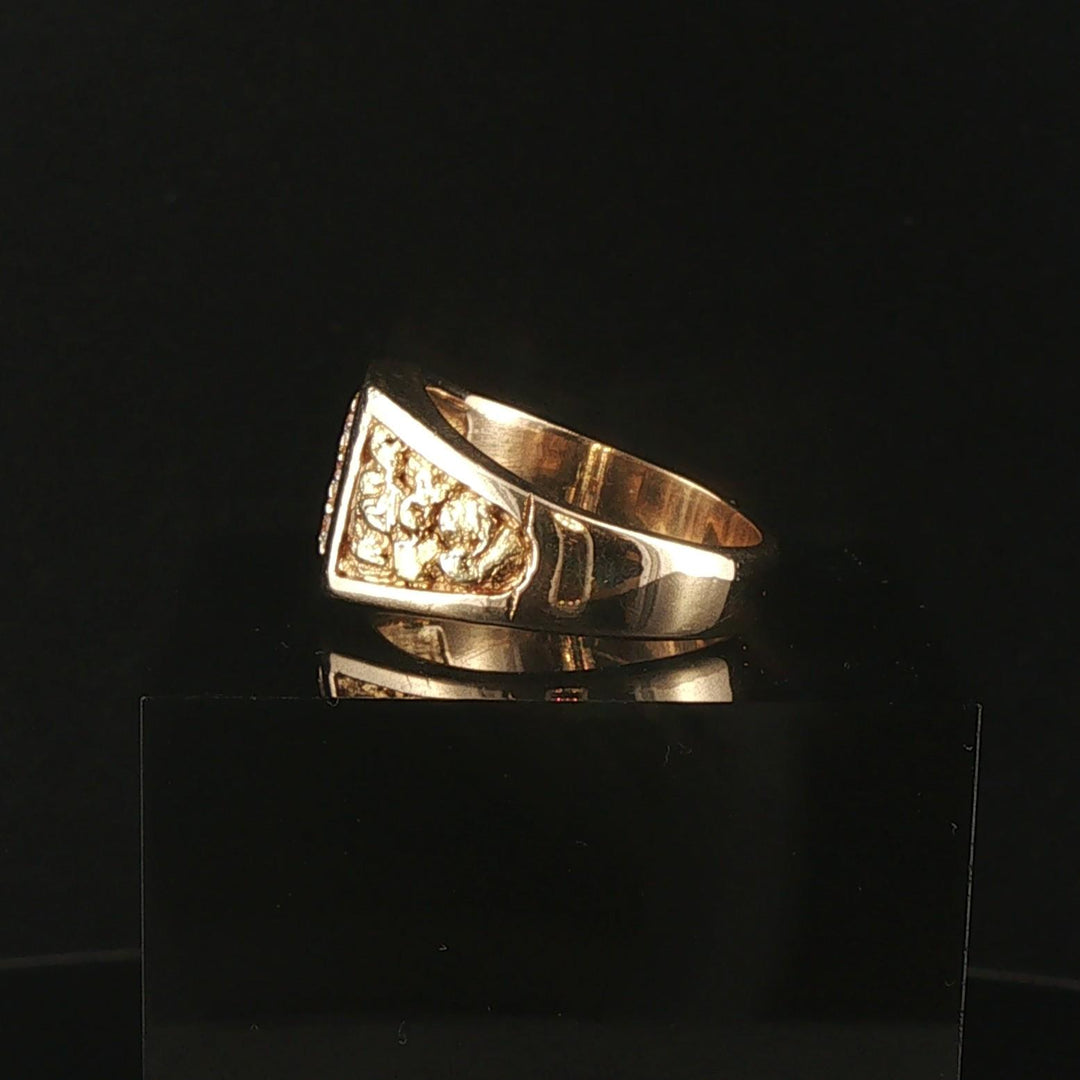 14k Yellow Gold and 0.15cttw Diamond Vintage Men's Solid Nugget Ring Size 9