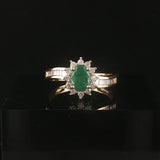 14k Yellow Gold Emerald and Diamond Halo Ladies Ring Size 8