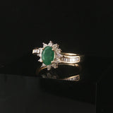 14k Yellow Gold Emerald and Diamond Halo Ladies Ring Size 8