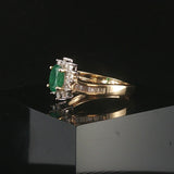 14k Yellow Gold Emerald and Diamond Halo Ladies Ring Size 8
