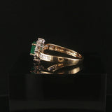14k Yellow Gold Emerald and Diamond Halo Ladies Ring Size 8