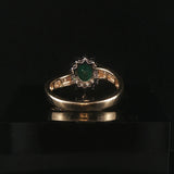 14k Yellow Gold Emerald and Diamond Halo Ladies Ring Size 8