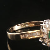 14k Yellow Gold Emerald and Diamond Halo Ladies Ring Size 8