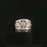 14k White Gold 1cttw White and Champagne Diamond Floral Band Ring Size 6