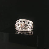 14k White Gold 1cttw White and Champagne Diamond Floral Band Ring Size 6