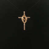 14k Yellow Gold and Diamond Mother and Baby Cross Pendant 1.15"