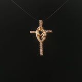 14k Yellow Gold and Diamond Mother and Baby Cross Pendant 1.15"