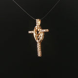 14k Yellow Gold and Diamond Mother and Baby Cross Pendant 1.15"