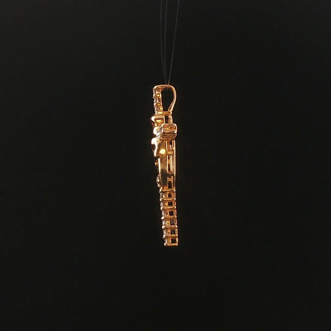 14k Yellow Gold and Diamond Mother and Baby Cross Pendant 1.15"