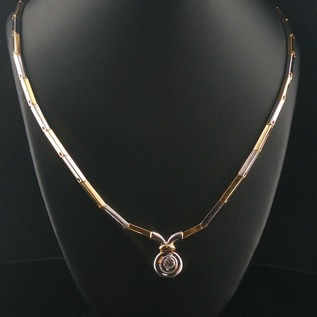 18k Yellow and White Gold 0.18ctt Diamond Pendant Bar Link Collar Necklace 15"