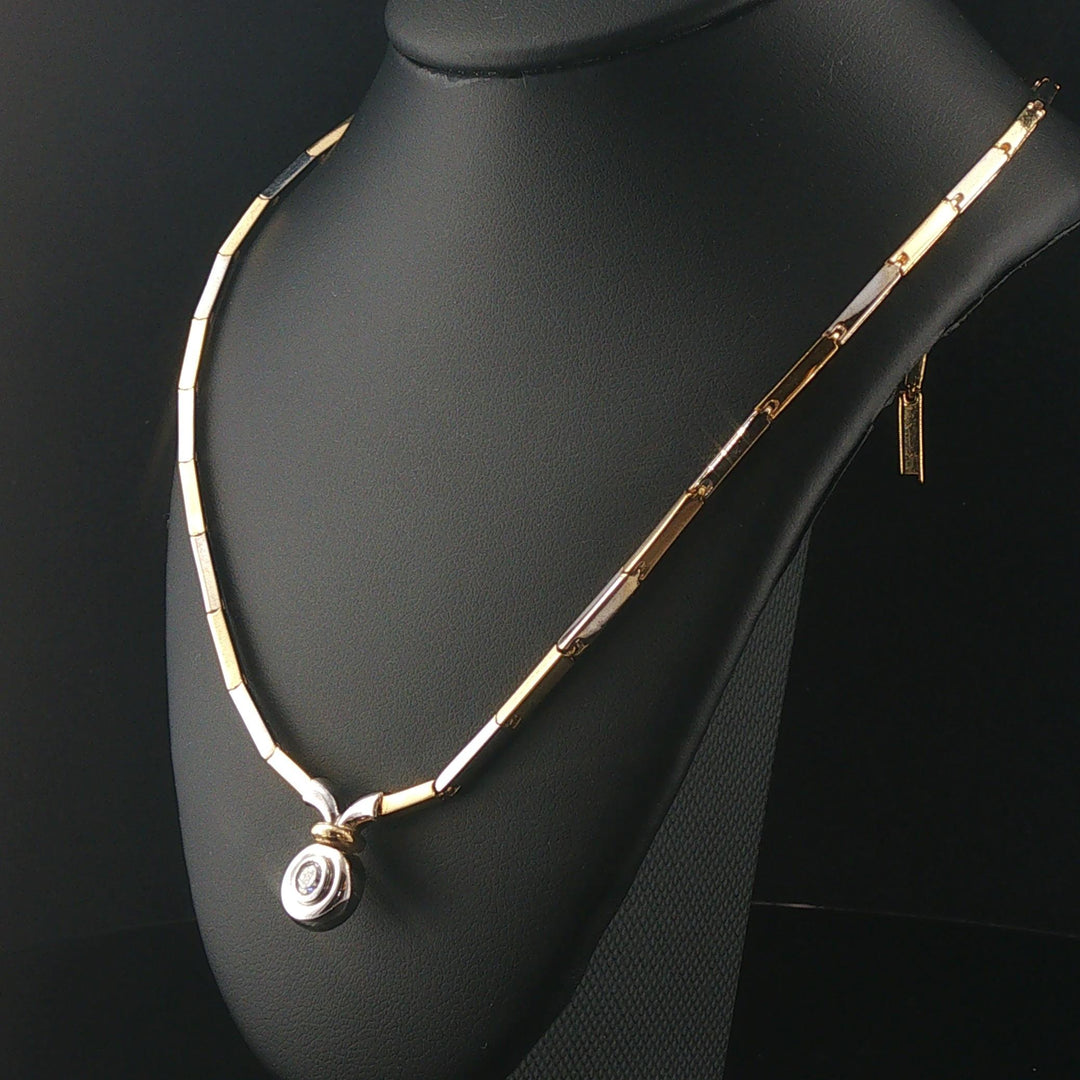 18k Yellow and White Gold 0.18ctt Diamond Pendant Bar Link Collar Necklace 15"