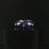 Hidalgo 18k White Gold Diamond and Blue Enamel Star Band Ring Size 6