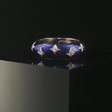 Hidalgo 18k White Gold Diamond and Blue Enamel Star Band Ring Size 6