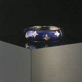 Hidalgo 18k White Gold Diamond and Blue Enamel Star Band Ring Size 6