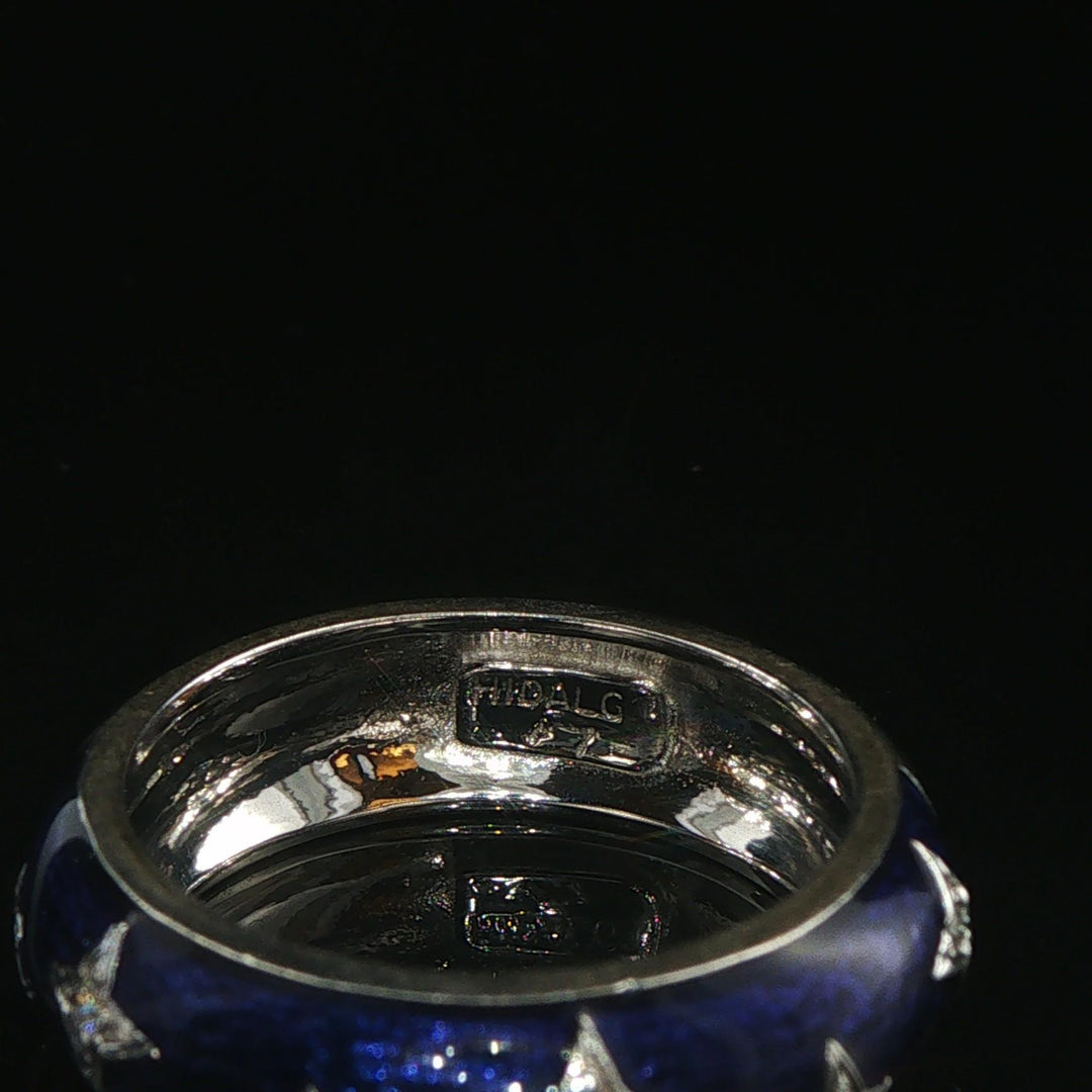 Hidalgo 18k White Gold Diamond and Blue Enamel Star Band Ring Size 6