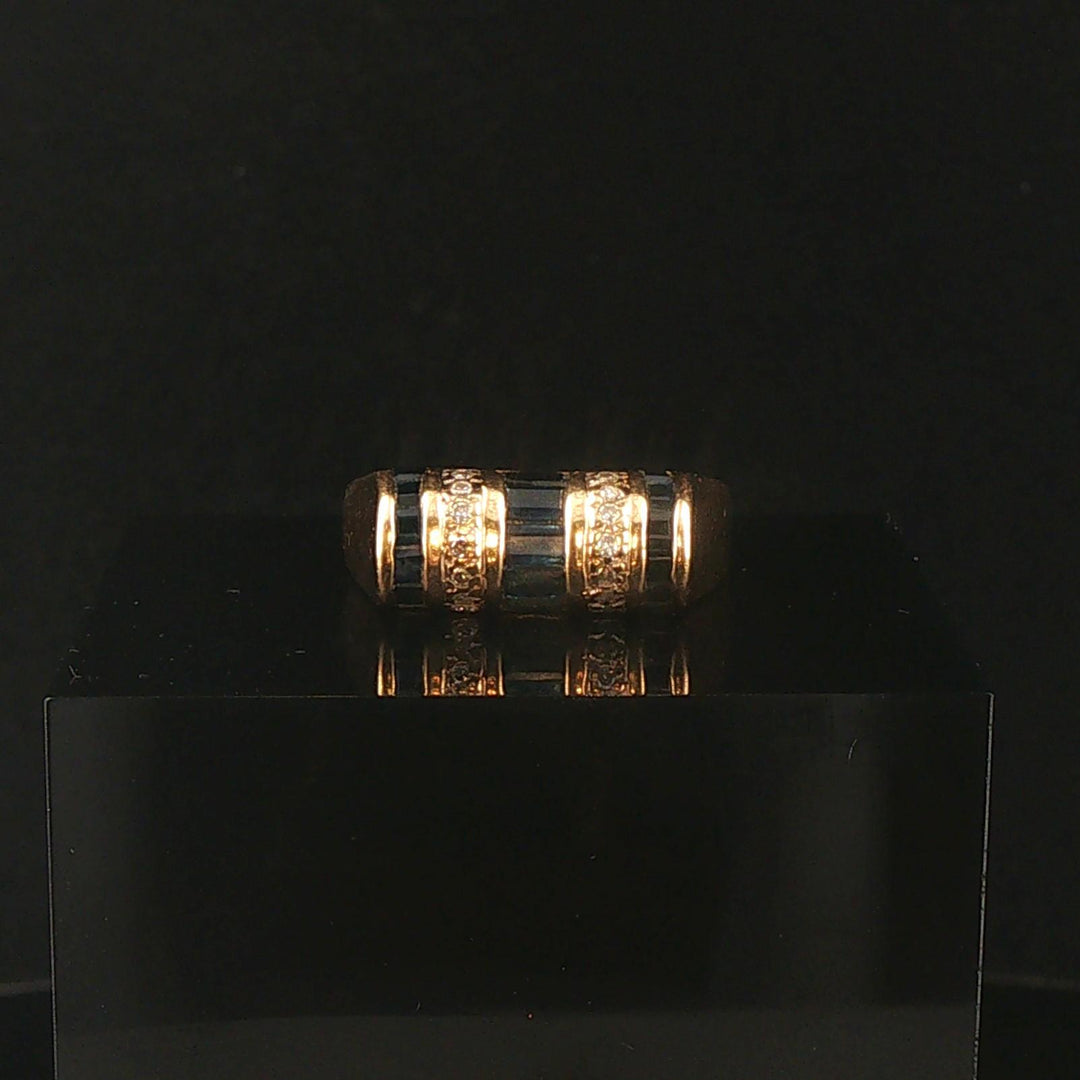 14k Yellow Gold Blue Sapphire and Diamond Domed Square Band Ring Size 6