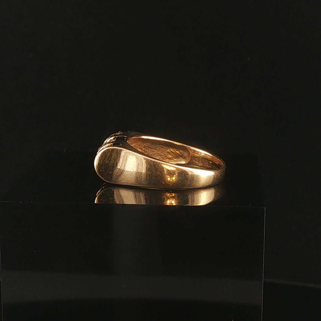 14k Yellow Gold Blue Sapphire and Diamond Domed Square Band Ring Size 6