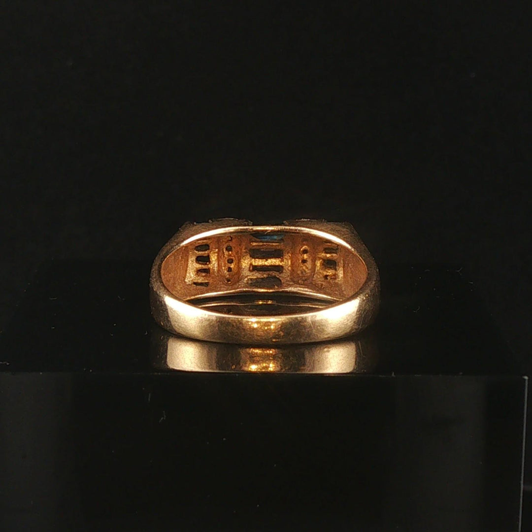 14k Yellow Gold Blue Sapphire and Diamond Domed Square Band Ring Size 6
