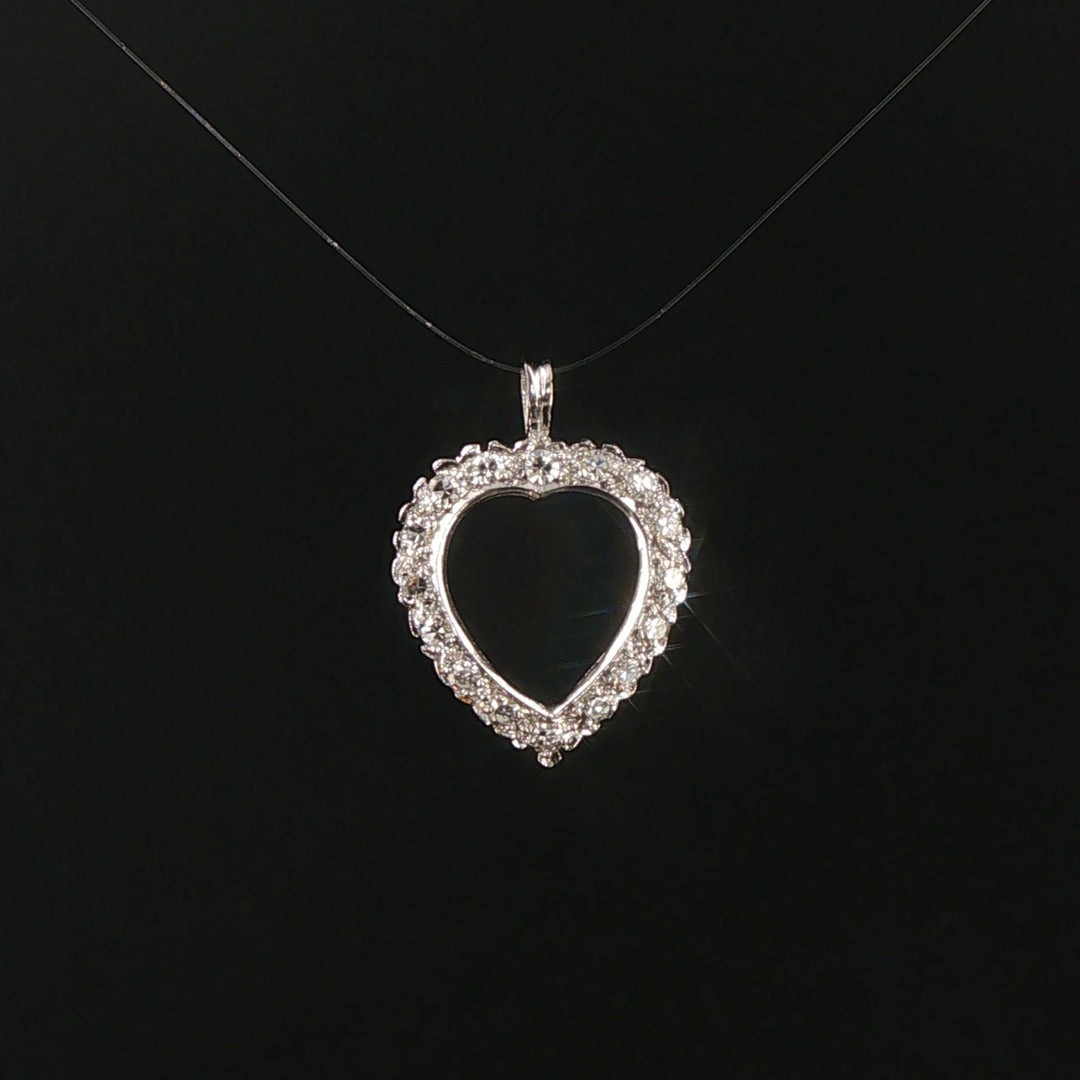 14k White Gold and 0.25cttw Diamond Heart Pendant 0.85"