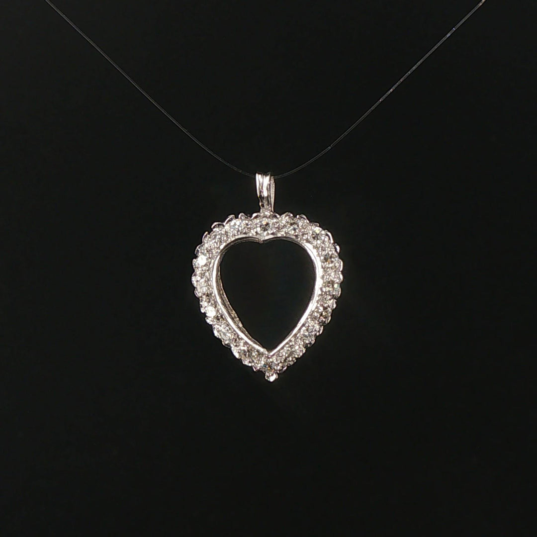 14k White Gold and 0.25cttw Diamond Heart Pendant 0.85"