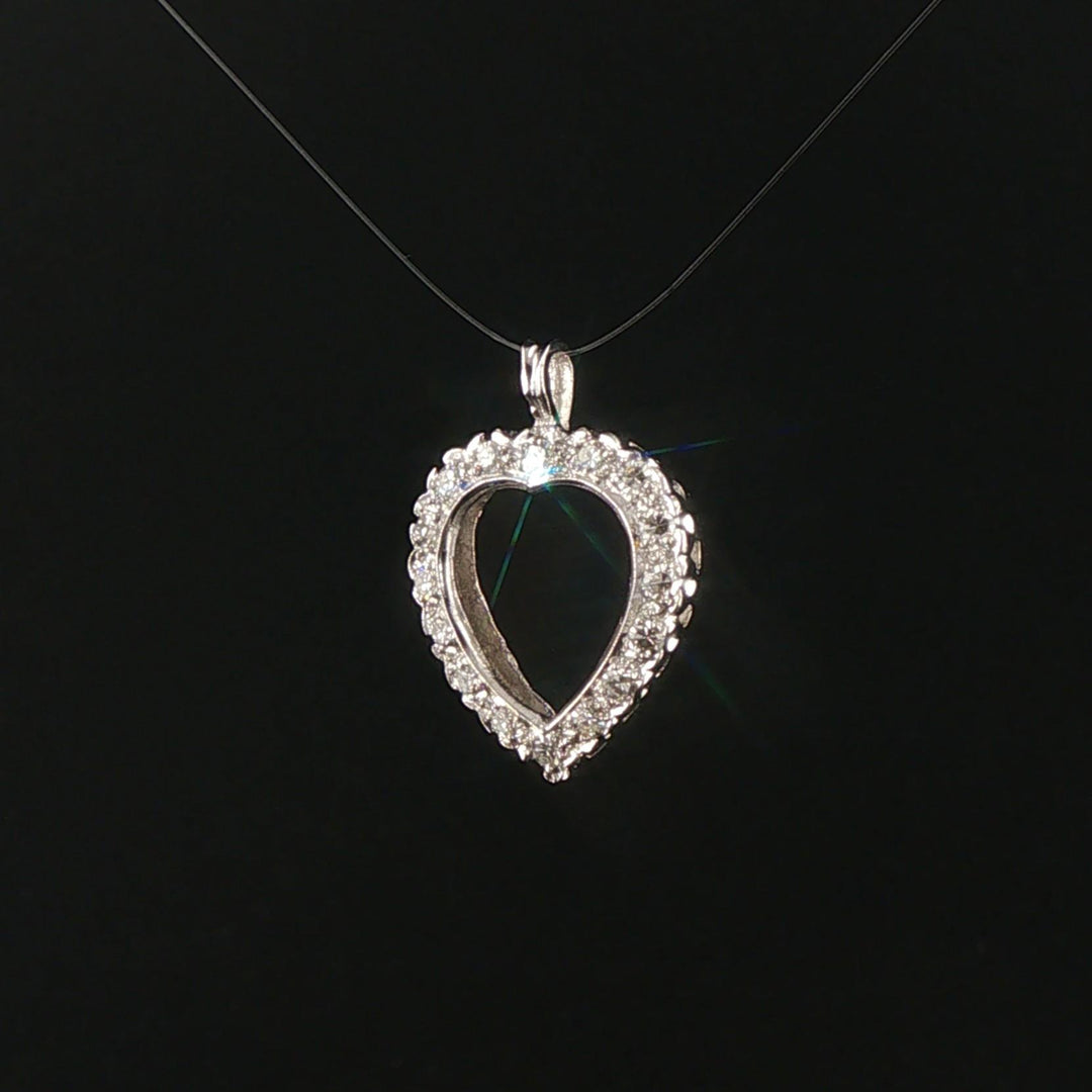 14k White Gold and 0.25cttw Diamond Heart Pendant 0.85"