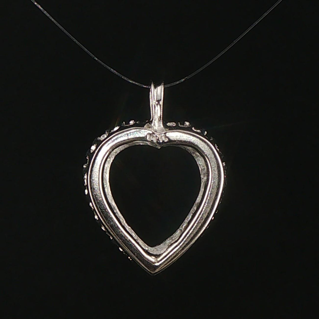 14k White Gold and 0.25cttw Diamond Heart Pendant 0.85"