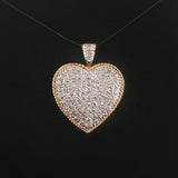 14k Yellow and White Gold 0.50cttw Pave Diamond Vintage Heart Pendant 1.2"