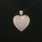 14k Yellow and White Gold 0.50cttw Pave Diamond Vintage Heart Pendant 1.2"