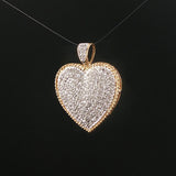 14k Yellow and White Gold 0.50cttw Pave Diamond Vintage Heart Pendant 1.2"