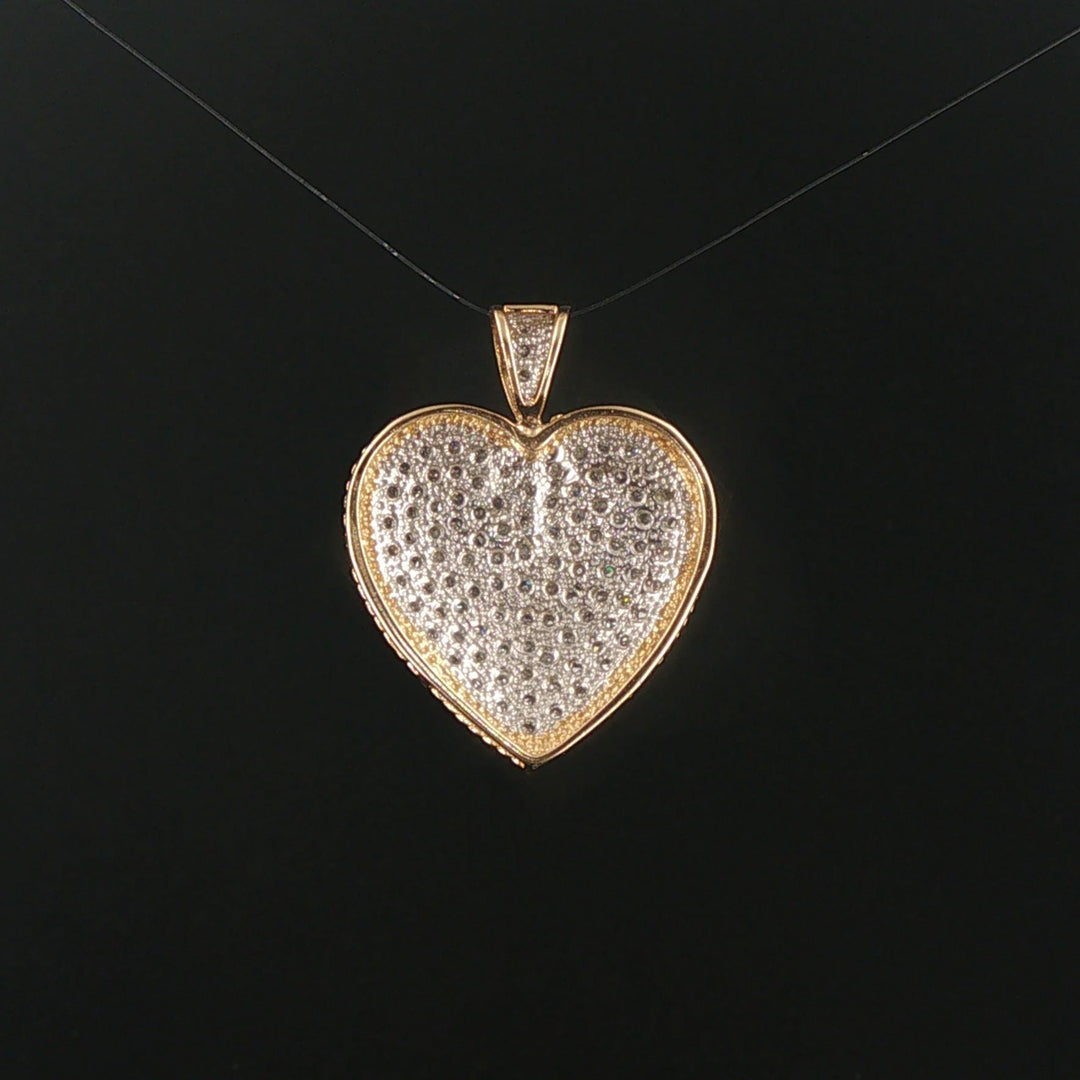 14k Yellow and White Gold 0.50cttw Pave Diamond Vintage Heart Pendant 1.2"