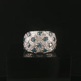 14k White Gold 1.25cttw Blue and White Diamond Wide Band Ring Size 7
