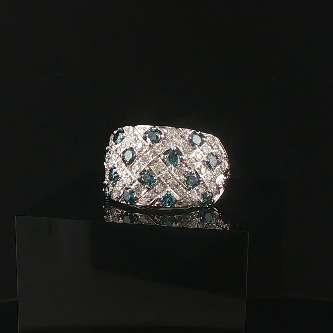 14k White Gold 1.25cttw Blue and White Diamond Wide Band Ring Size 7
