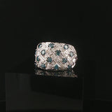 14k White Gold 1.25cttw Blue and White Diamond Wide Band Ring Size 7