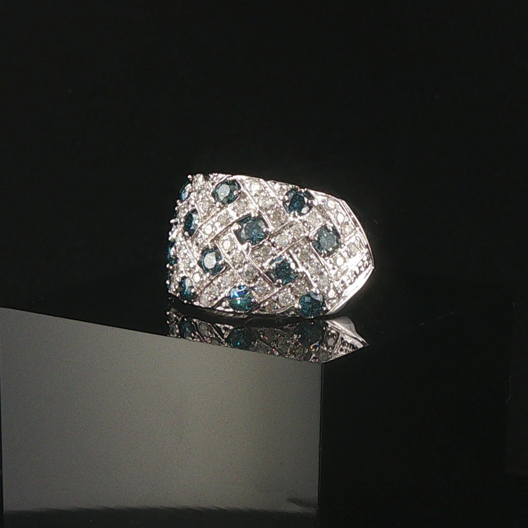 14k White Gold 1.25cttw Blue and White Diamond Wide Band Ring Size 7