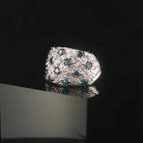 14k White Gold 1.25cttw Blue and White Diamond Wide Band Ring Size 7