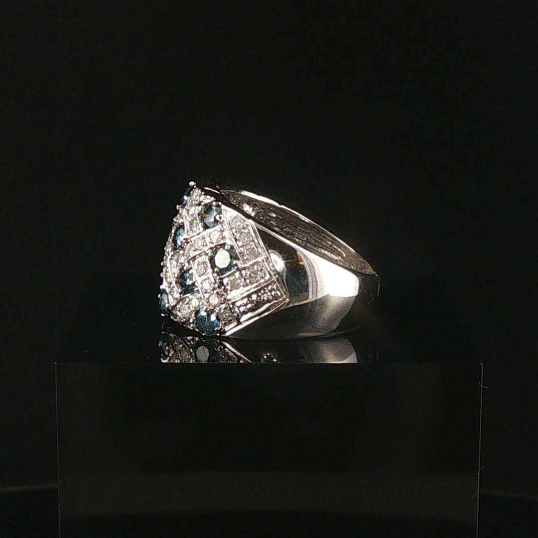 14k White Gold 1.25cttw Blue and White Diamond Wide Band Ring Size 7