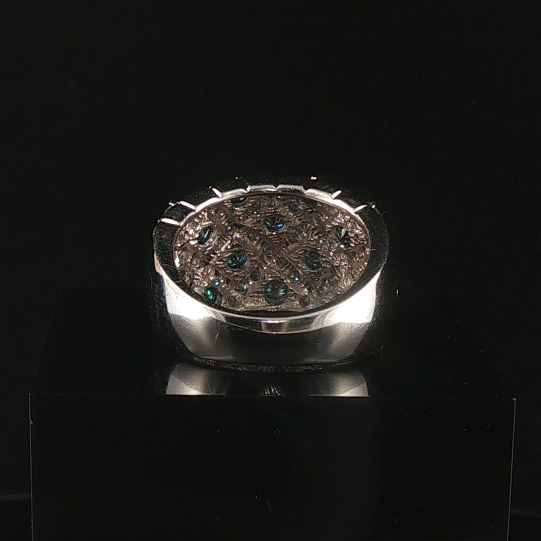 14k White Gold 1.25cttw Blue and White Diamond Wide Band Ring Size 7