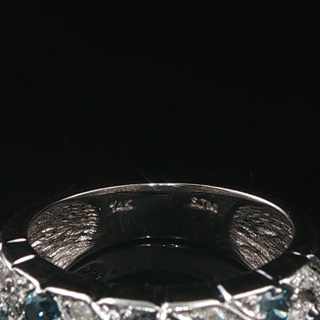 14k White Gold 1.25cttw Blue and White Diamond Wide Band Ring Size 7