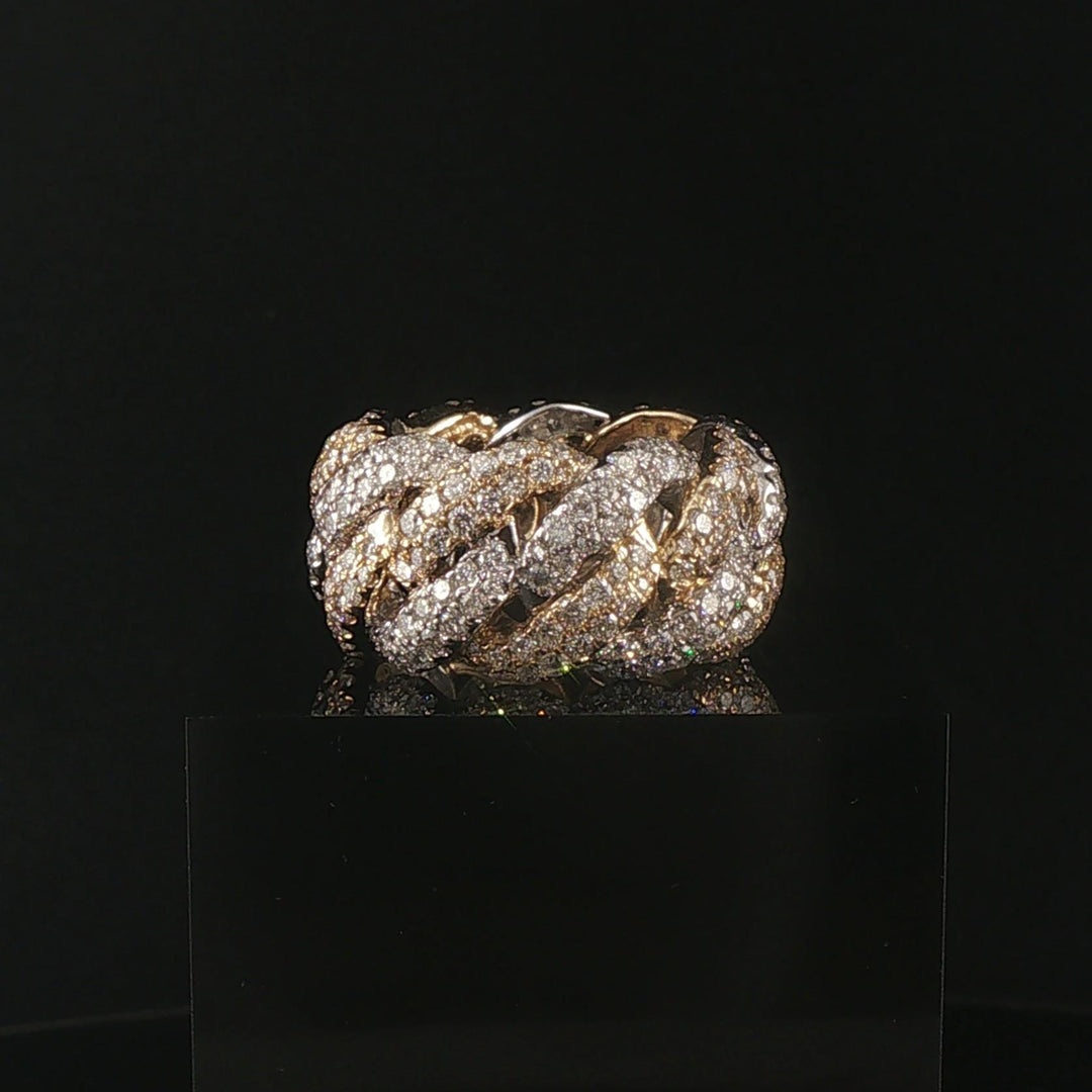14k Yellow and White Gold 4cttw Diamond Heavy Cuban Link Band Ring Size 8
