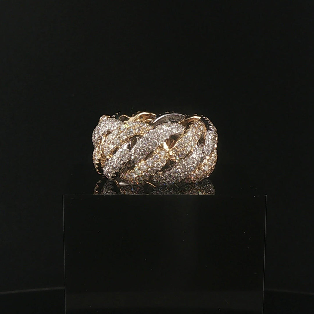 14k Yellow and White Gold 4cttw Diamond Heavy Cuban Link Band Ring Size 8