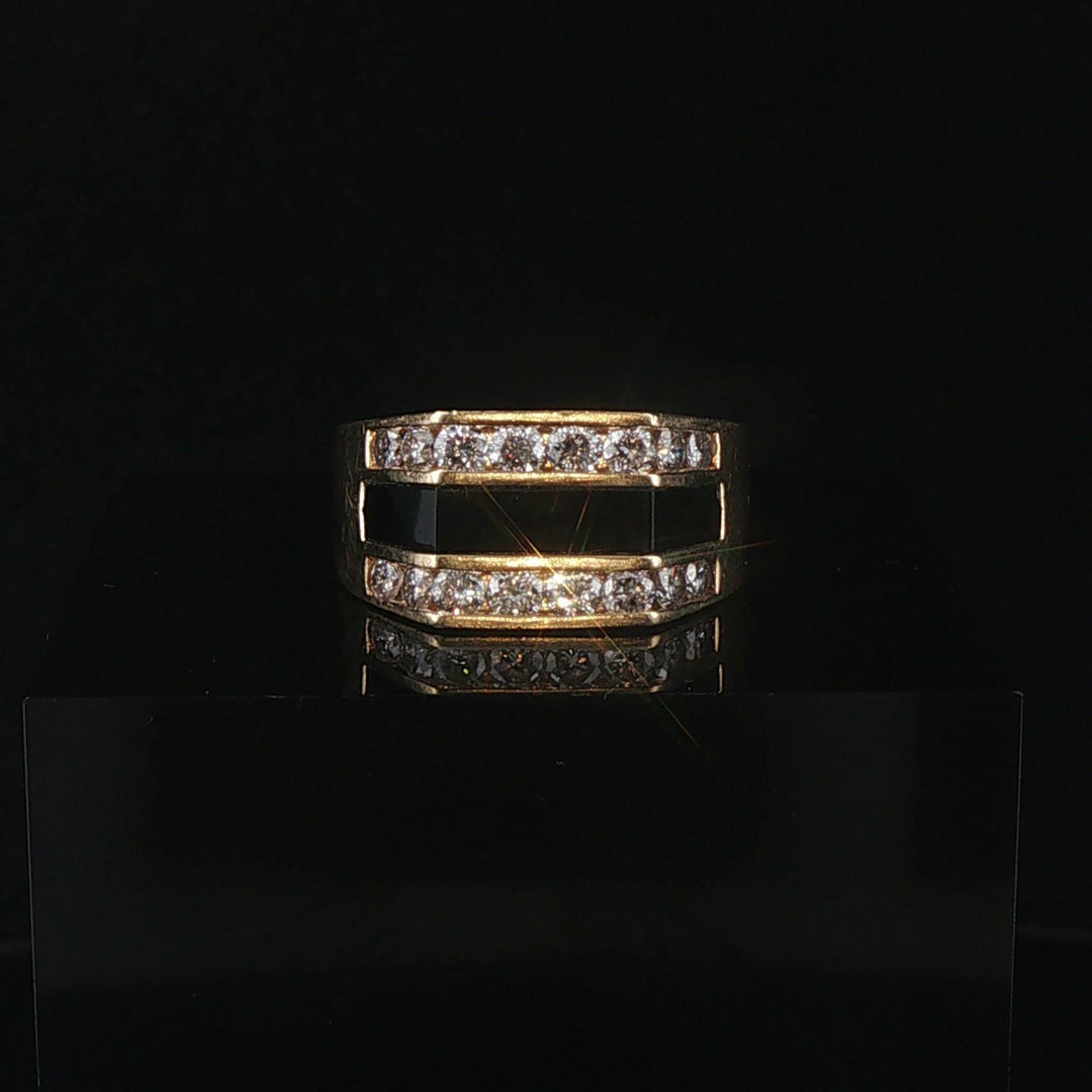 14k Yellow Gold 0.60cttw Diamond and Onyx Squared Ring Size 5.75