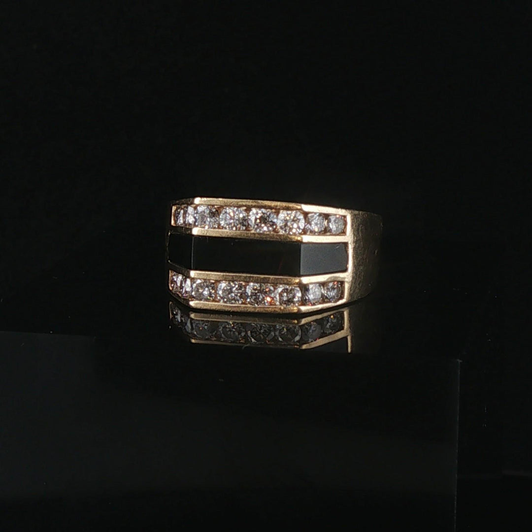 14k Yellow Gold 0.60cttw Diamond and Onyx Squared Ring Size 5.75