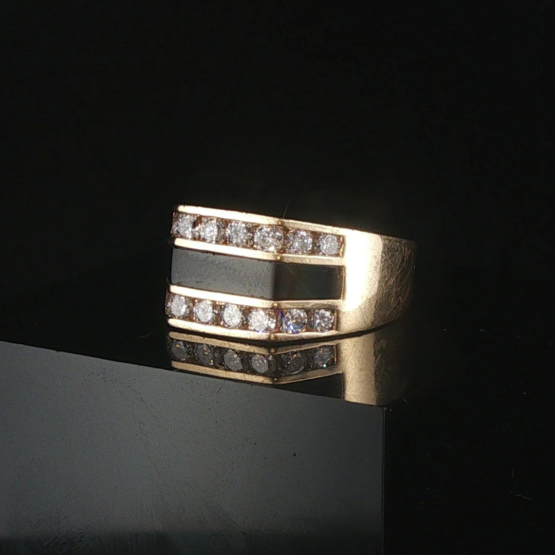 14k Yellow Gold 0.60cttw Diamond and Onyx Squared Ring Size 5.75