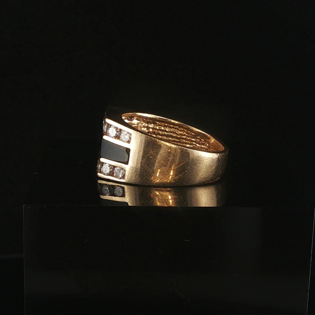 14k Yellow Gold 0.60cttw Diamond and Onyx Squared Ring Size 5.75