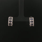 14k White Gold 0.70cttw Diamond and Blue Sapphire Huggie Earrings