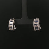 14k White Gold 0.70cttw Diamond and Blue Sapphire Huggie Earrings