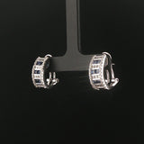 14k White Gold 0.70cttw Diamond and Blue Sapphire Huggie Earrings