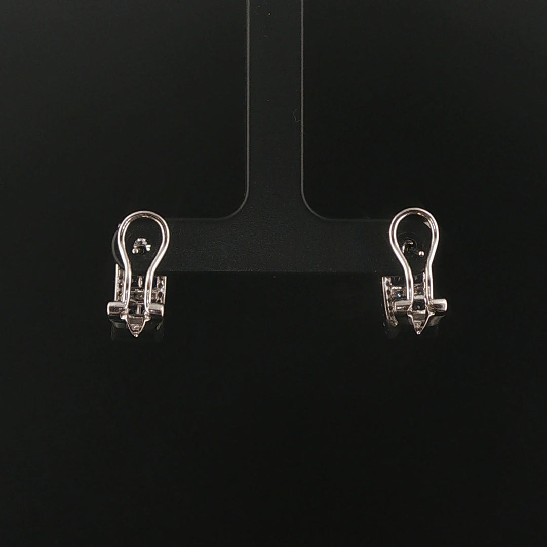 14k White Gold 0.70cttw Diamond and Blue Sapphire Huggie Earrings