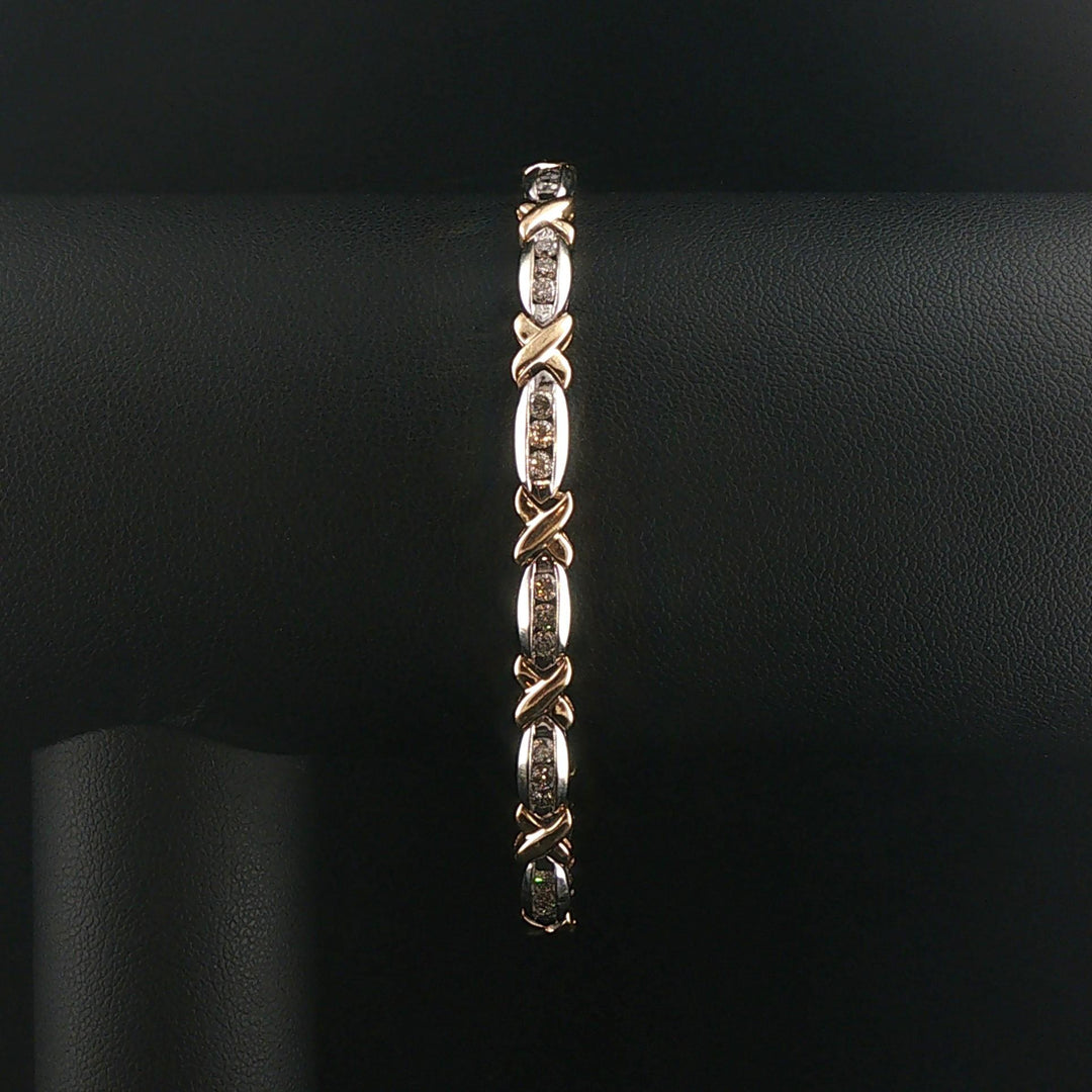 14k Yellow and White Gold 2cttw Diamond X Link Bracelet 7.5"